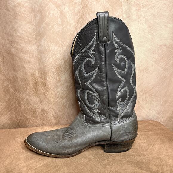 Vintage 90s Abilene Gray Leather Embroidered Western Boots Pointed Toe Cowboy main image 7